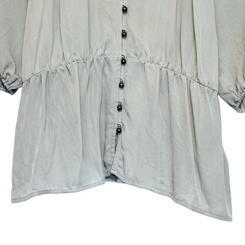 Banana Republic Silk Blouse Top Womens S Gray Feminine Renfair Puff Sleeve